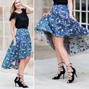 Anthropologie Sachin Babi Vespertine Hi Low Navy Blue Jacquard Skirt 0